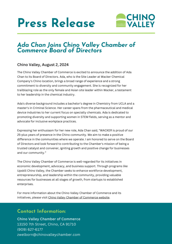 Ada Chan Joins Chino Valley Chamber of Commerce Board of Directors